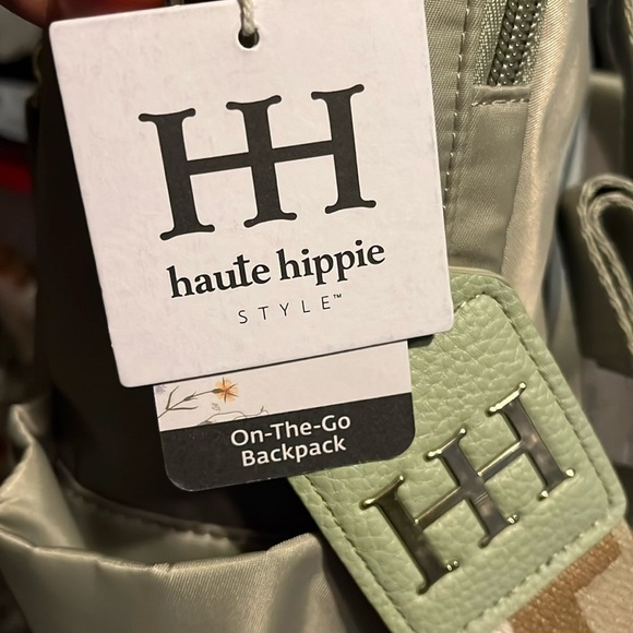 Haute Hippie Green On the Go Backpack Viral Decorative Beige Strap NWT